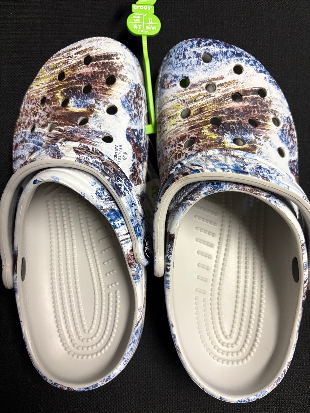CROCS Kids' Classic Clog in White with Blue & Brown Splatter